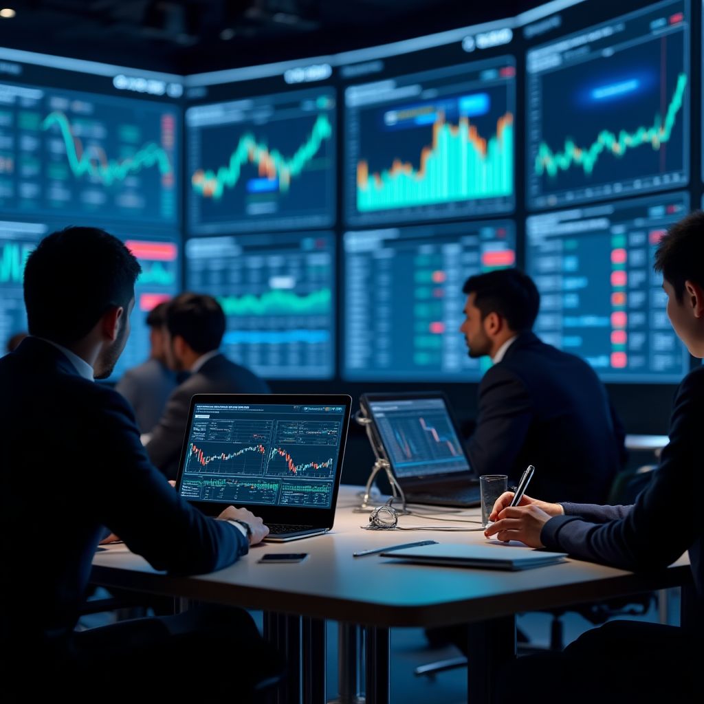 Analistas revisando gráficos del Merval